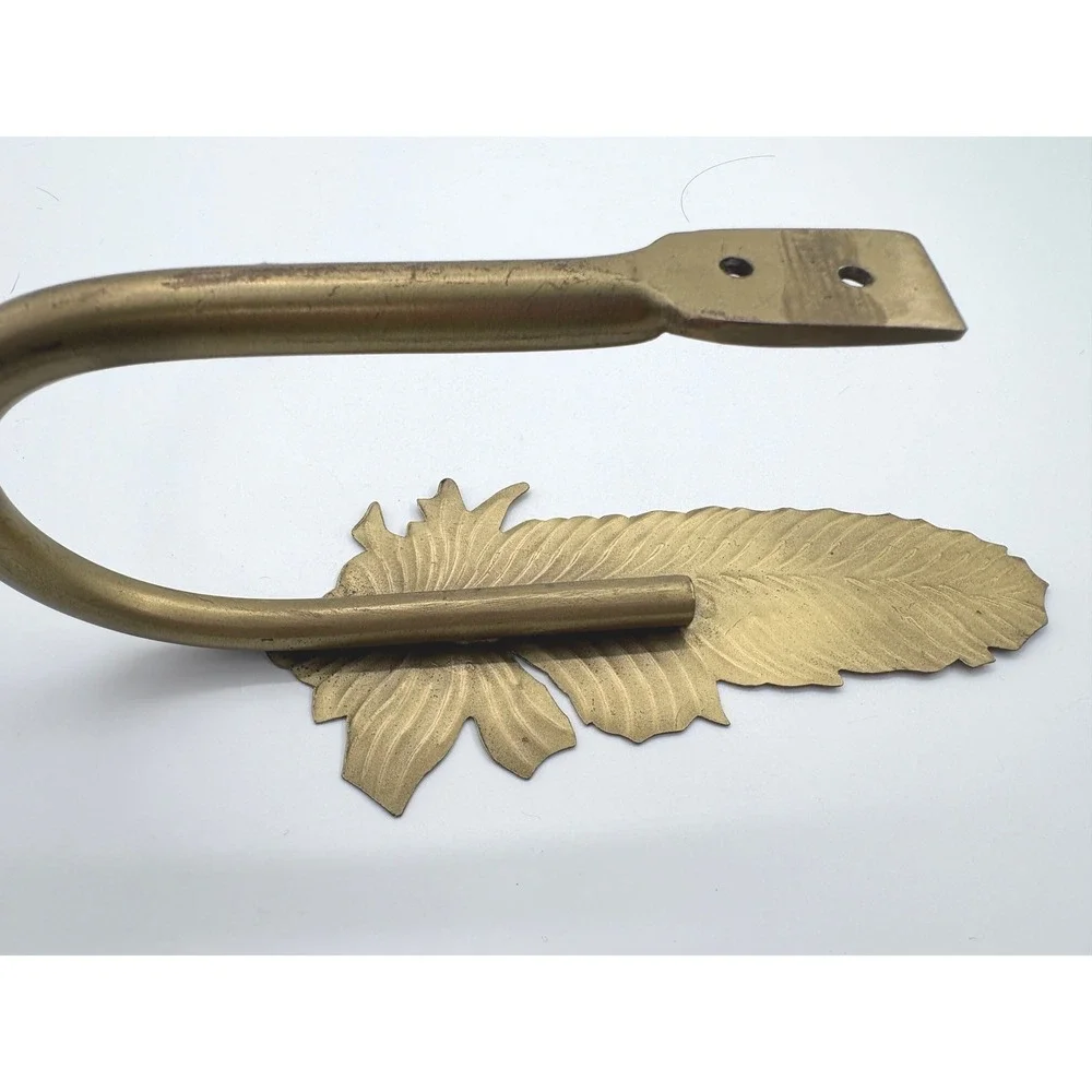 Vintage Ornate Solid Brass Feather Curtain Holdback (Single U-Arm Tieback)